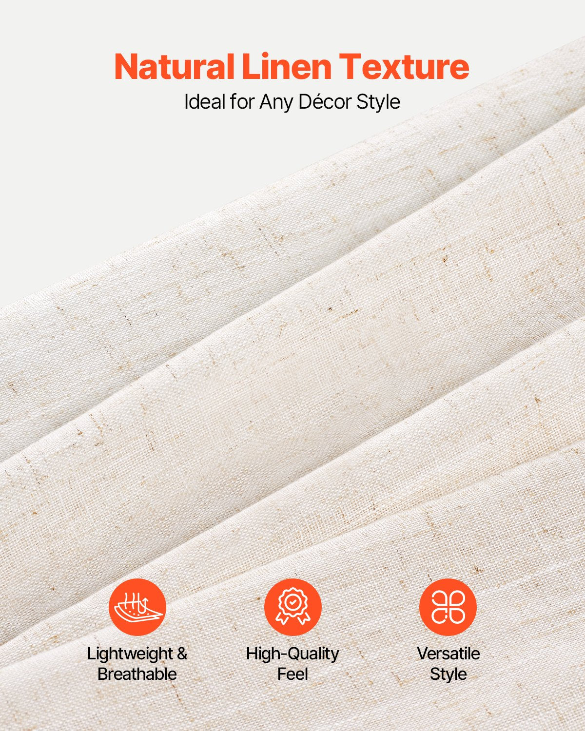 VEVOR Natural Linen Curtains, 52 x 84 inch 2 Panels Set, Semi Sheer Light Filtering Flax Textured Linen Drapes, Rod Pocket Back Tab Design, for Modern Farmhouse, Living Room, Bedroom Window Curtain - GDHLHLGCLYMHSPVA5001V0 - view 3
