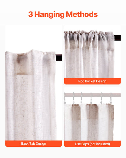 VEVOR Natural Linen Curtains, 52 x 84 inch 2 Panels Set, Semi Sheer Light Filtering Flax Textured Linen Drapes, Rod Pocket Back Tab Design, for Modern Farmhouse, Living Room, Bedroom Window Curtain - GDHLHLGCLYMHSPVA5001V0 - view 4