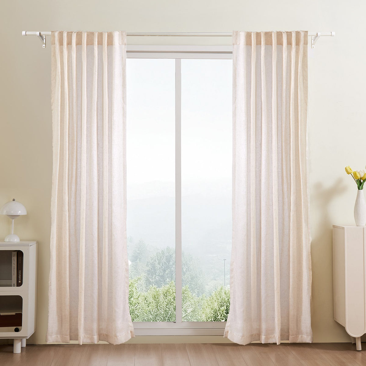 VEVOR Natural Linen Curtains, 52 x 84 inch 2 Panels Set, Semi Sheer Light Filtering Flax Textured Linen Drapes, Rod Pocket Back Tab Design, for Modern Farmhouse, Living Room, Bedroom Window Curtain - GDHLHLGCLYMHSPVA5001V0 - view 9