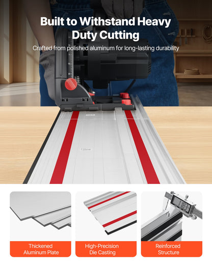 VEVOR Track Saw Guide Rail, 55-Inch Cutting Range, Kit Includes 2 x 27.5 in Aluminum Extruded Guide Rails and 1 Connector, Compatible with Makita, Festool & WEN Track Saws, for Woodworking Projects - GDJDG700MM2J8CW5K001V0 - view 5
