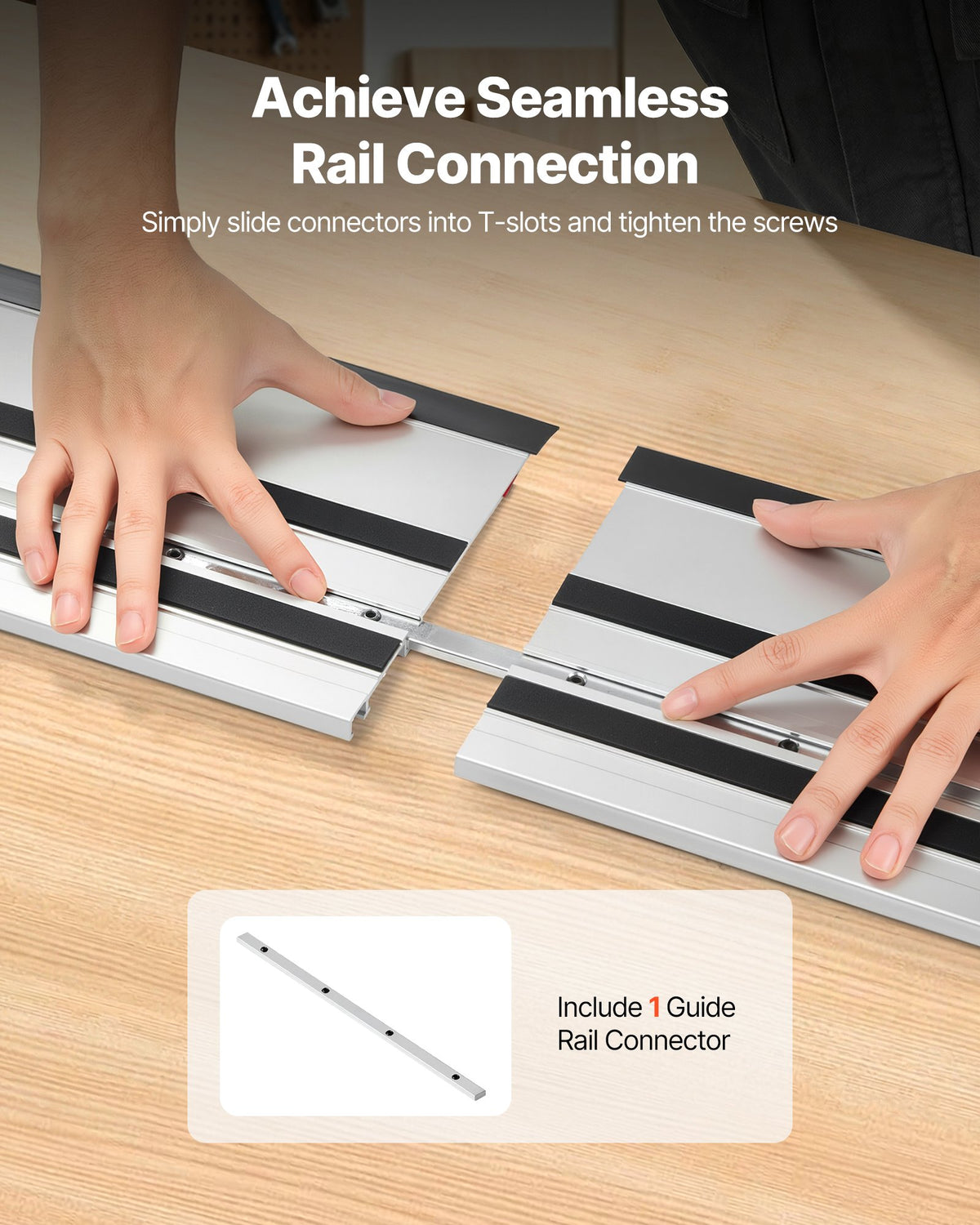VEVOR Track Saw Guide Rail, 55-Inch Cutting Range, Kit Includes 2 x 27.5 in Aluminum Extruded Guide Rails and 1 Connector, Compatible with Makita, Festool & WEN Track Saws, for Woodworking Projects - GDJDG700MM2J8CW5K001V0 - view 6