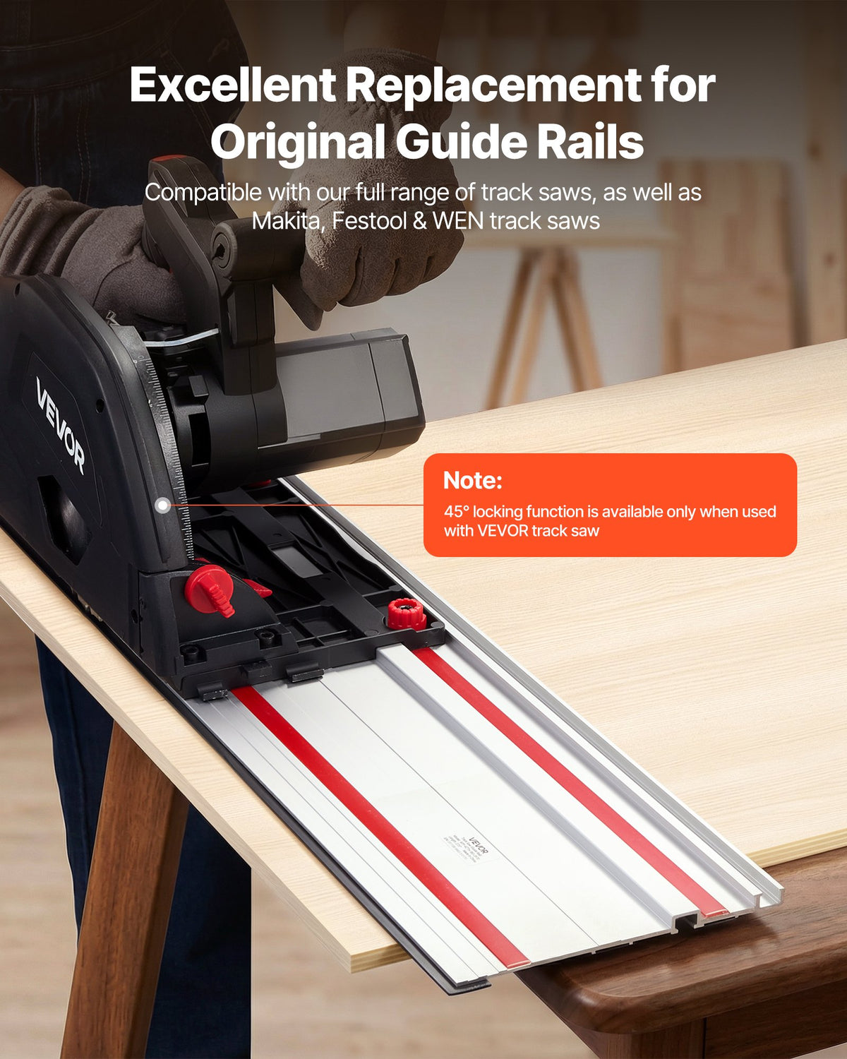 VEVOR Track Saw Guide Rail, 110-Inch Cutting Range, Kit Includes 4 x 27.5 in Aluminum Extruded Guide Rails and 3 Connectors, Compatible with Makita, Festool & WEN Track Saws, for Woodworking Projects - GDJDG700MM4J8NTZM001V0 - view 3