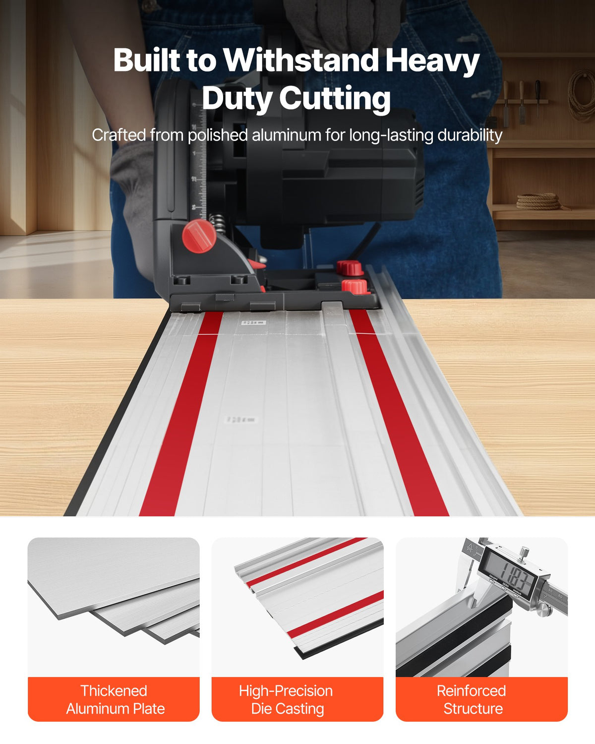 VEVOR Track Saw Guide Rail, 110-Inch Cutting Range, Kit Includes 4 x 27.5 in Aluminum Extruded Guide Rails and 3 Connectors, Compatible with Makita, Festool & WEN Track Saws, for Woodworking Projects - GDJDG700MM4J8NTZM001V0 - view 5