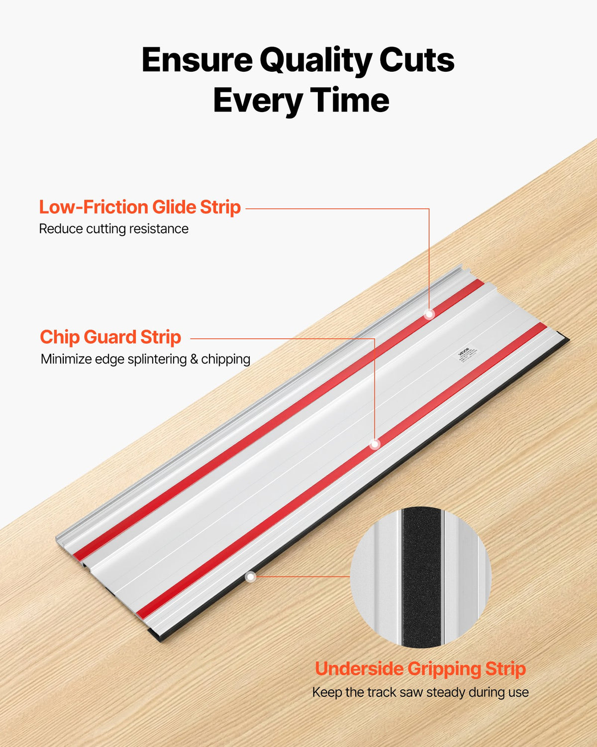 VEVOR Track Saw Guide Rail, 110-Inch Cutting Range, Kit Includes 4 x 27.5 in Aluminum Extruded Guide Rails and 3 Connectors, Compatible with Makita, Festool & WEN Track Saws, for Woodworking Projects - GDJDG700MM4J8NTZM001V0 - view 7