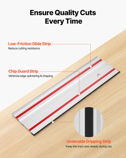 VEVOR Track Saw Guide Rail, 110-Inch Cutting Range, Kit Includes 4 x 27.5 in Aluminum Extruded Guide Rails and 3 Connectors, Compatible with Makita, Festool & WEN Track Saws, for Woodworking Projects - GDJDG700MM4J8NTZM001V0 - view 7