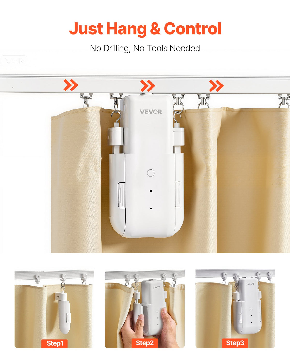 VEVOR Automatic Curtain Opener, APP and Remote Control, Hub Included, Electric Smart Curtain Opener Compatible with Alexa and Google Home, Timed Opening and Closing, for U-shaped/I-shaped Rails - GDJQRUXGTXG0UUQBQ001V9 - view 3