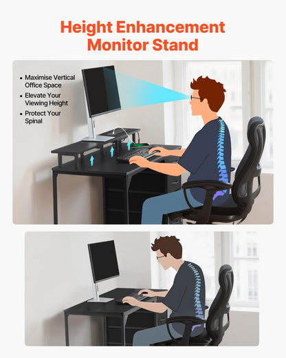 VEVOR 47" Computer Desk with LED Lights & Power Outlets, Gaming Table with 4 Large Drawers, Office Desk with Monitor Stand, Study Work Home Office, Small Spaces, Black - GDJXBGZDCTK4FT2B6001V1 - view 6