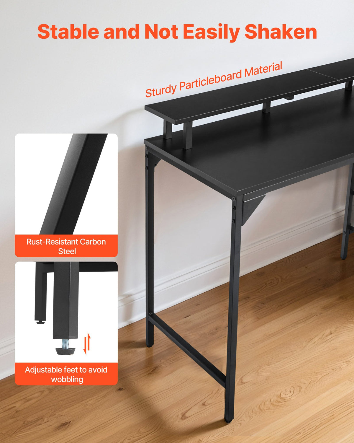 VEVOR 47" Computer Desk with LED Lights & Power Outlets, Gaming Table with 4 Large Drawers, Office Desk with Monitor Stand, Study Work Home Office, Small Spaces, Black - GDJXBGZDCTK4FT2B6001V1 - view 8