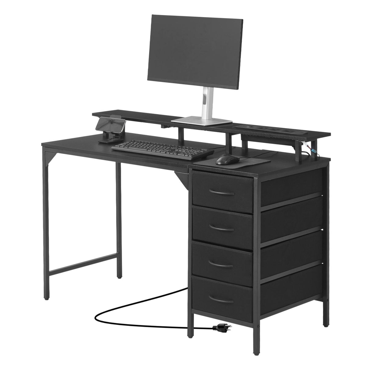 VEVOR 47" Computer Desk with LED Lights & Power Outlets, Gaming Table with 4 Large Drawers, Office Desk with Monitor Stand, Study Work Home Office, Small Spaces, Black - GDJXBGZDCTK4FT2B6001V1 - view 10