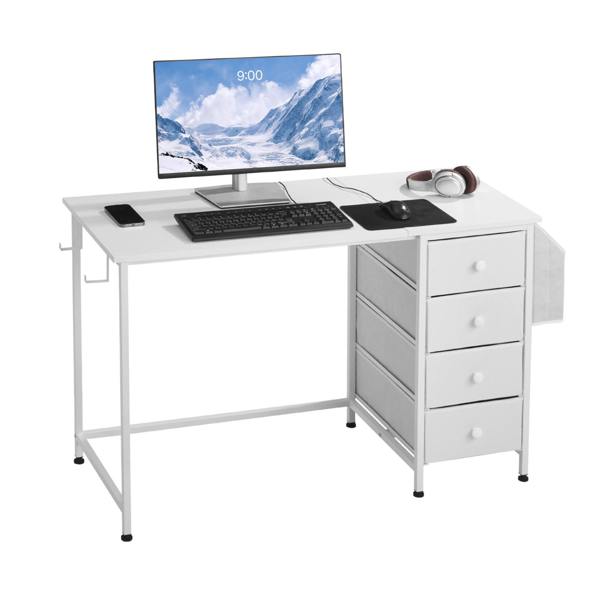 VEVOR Computer Desk with Fabric Drawers, 47 Inch Reversible Study Work Writing Desk for Modern Home Office Bedroom, Simple Modern Cute PC Table Metal Frame Business Furniture, White - GDJXBGZDCTK4S4EXT001V0 - view 1