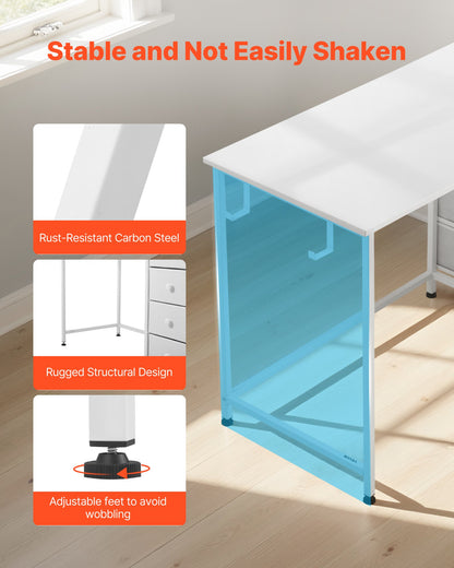 VEVOR Computer Desk with Fabric Drawers, 47 Inch Reversible Study Work Writing Desk for Modern Home Office Bedroom, Simple Modern Cute PC Table Metal Frame Business Furniture, White - GDJXBGZDCTK4S4EXT001V0 - view 7