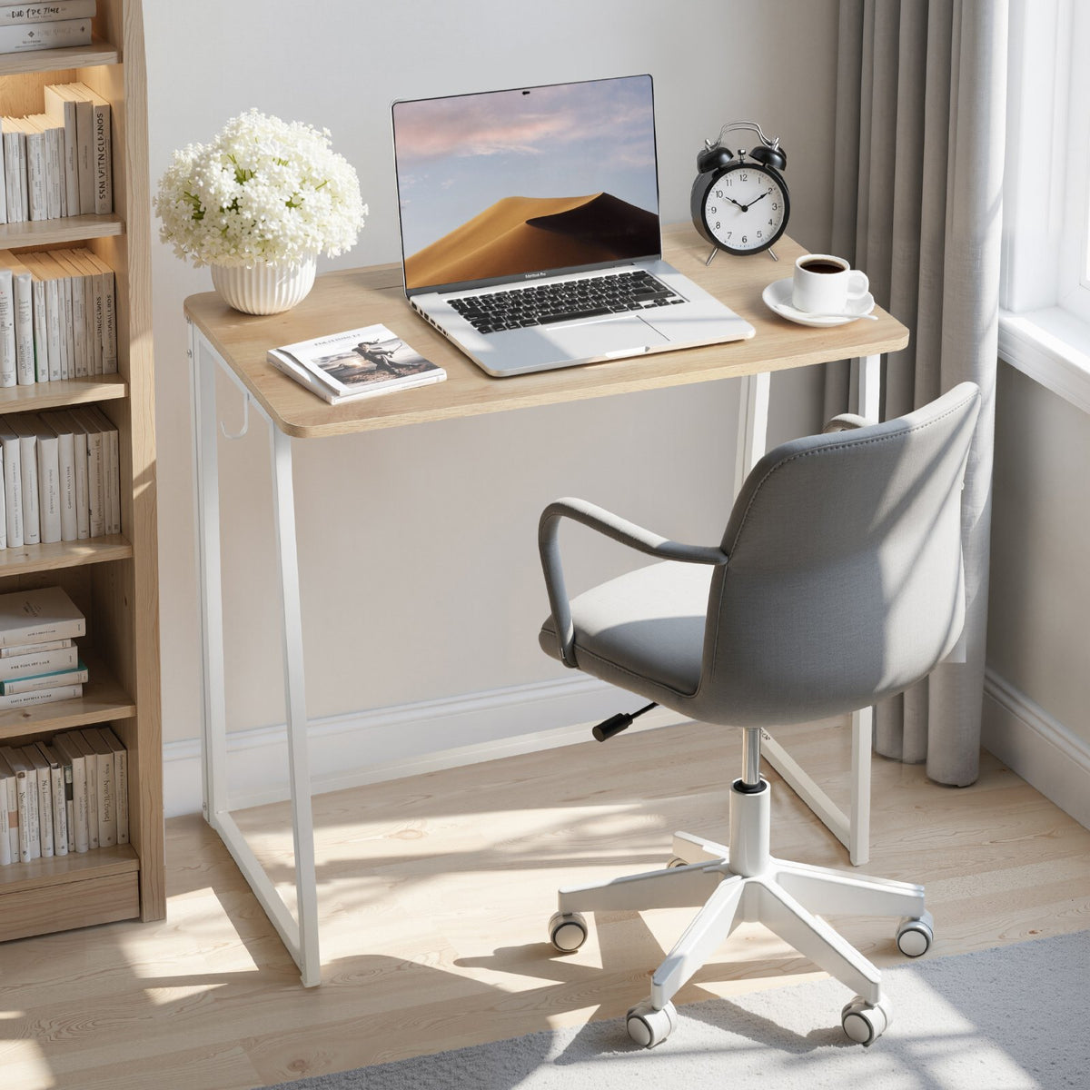 VEVOR Folding Desk, 31.5" Foldable Table for Small Spaces with Storage Hooks, Space Saving Computer Table, Writing Workstation for Home Office, Easy Assembly, Oak - GDJXBGZJYK31F44E9001V0 - view 9