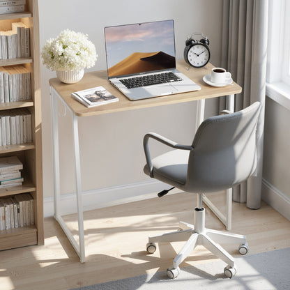 VEVOR Folding Desk, 31.5" Foldable Table for Small Spaces with Storage Hooks, Space Saving Computer Table, Writing Workstation for Home Office, Easy Assembly, Oak - GDJXBGZJYK31F44E9001V0 - view 9