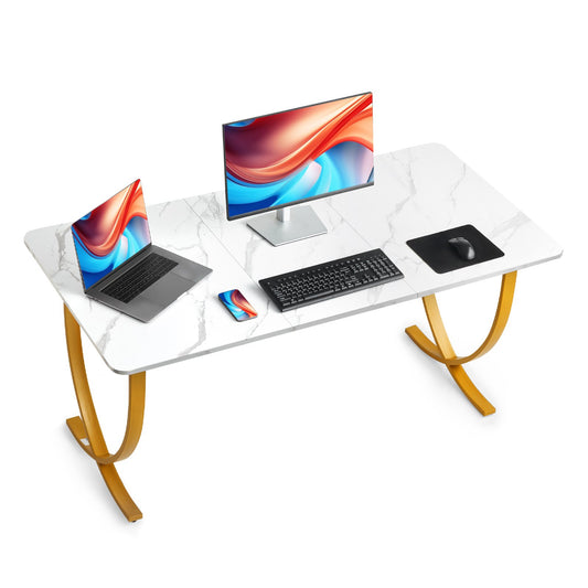VEVOR Executive Desk, 63" W x 31.5" D Large Office Desk, Modern Computer Table Conference Meeting Room Table, Business Furniture Enlarged Desktop for Home Office, White and Gold - GDJXBGZJYK6357Y0X001V0 - view 1