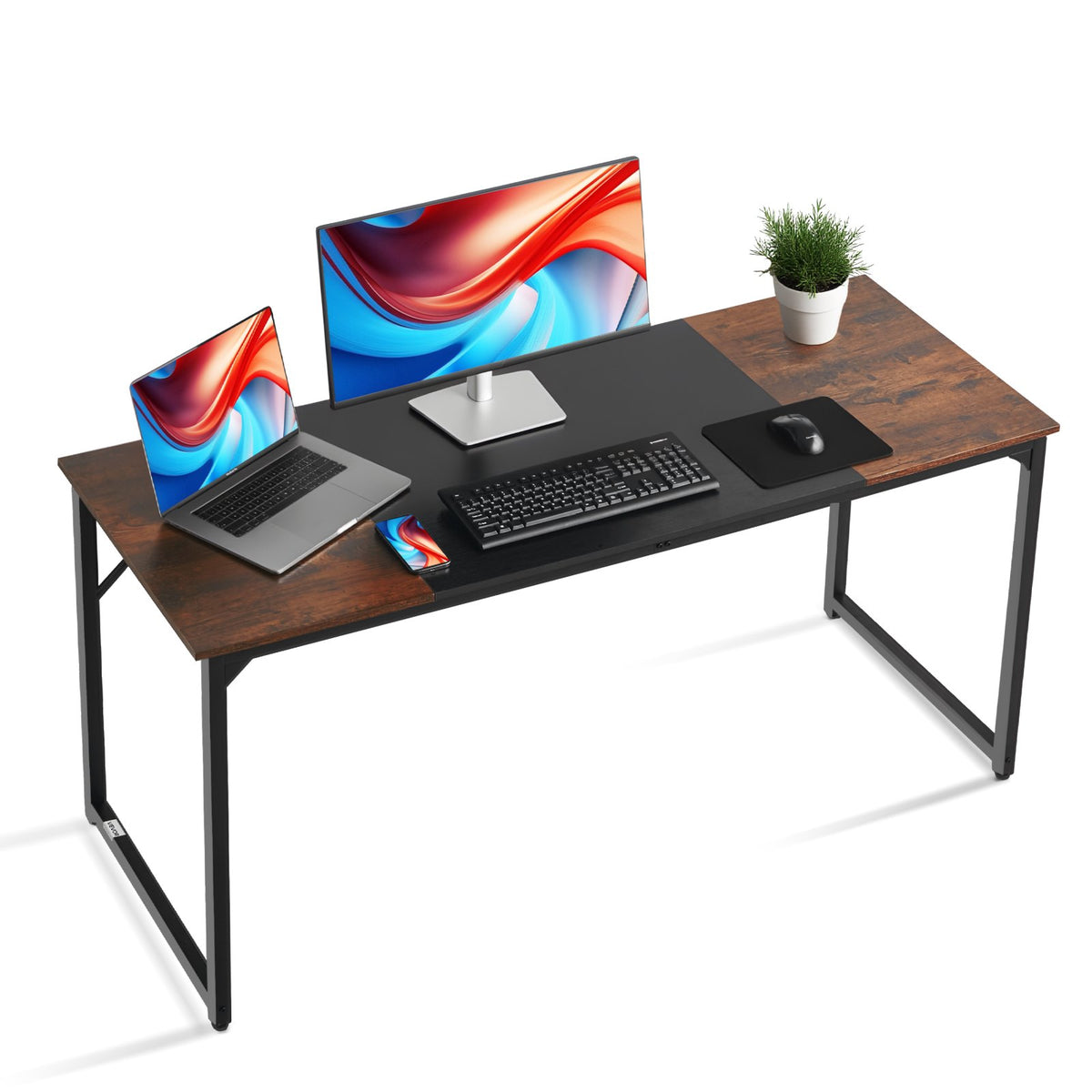 VEVOR Computer Desk, 63 Inch Office Gaming Desk for Home Office, Writing Study Work Modern Simple Table with Metal Frame for Large Legroom, Rustic Brown and Black - GDJXBGZJYK63FSQPC001V0 - view 1