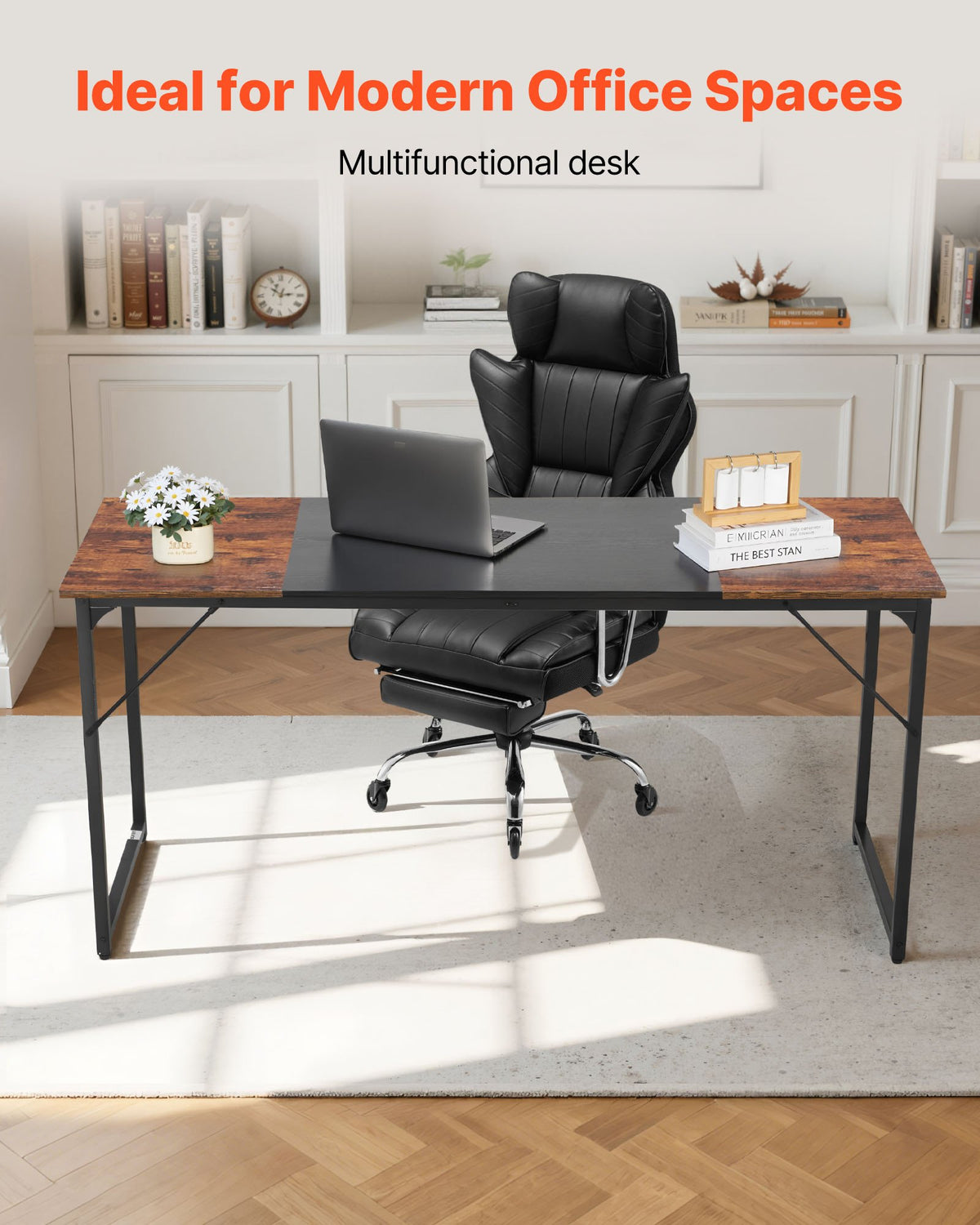 VEVOR Computer Desk, 63 Inch Office Gaming Desk for Home Office, Writing Study Work Modern Simple Table with Metal Frame for Large Legroom, Rustic Brown and Black - GDJXBGZJYK63FSQPC001V0 - view 3