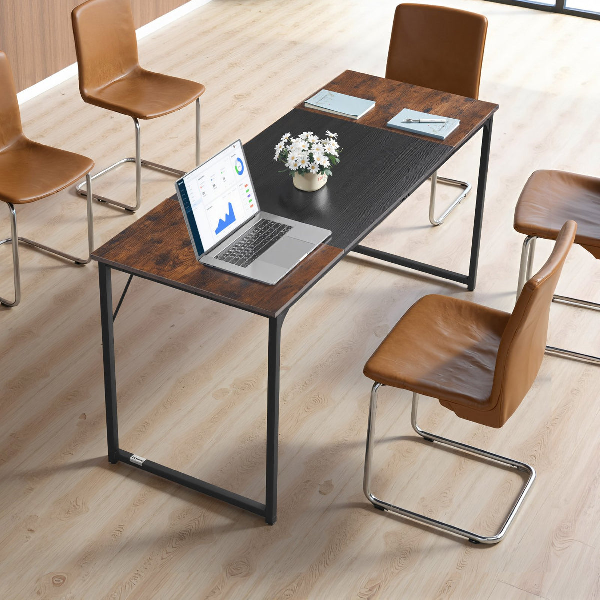 VEVOR Computer Desk, 63 Inch Office Gaming Desk for Home Office, Writing Study Work Modern Simple Table with Metal Frame for Large Legroom, Rustic Brown and Black - GDJXBGZJYK63FSQPC001V0 - view 9