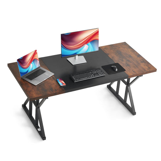 VEVOR Executive Desk 70.9 x 31.5 inch, Large Computer Desk PC Workstation for Home Office, Modern Simple Wood Laptop Study Writing Table Metal Frame Business Furniture, Rustic Brown and Black - GDJXBGZJYK704VREK001V0 - view 1