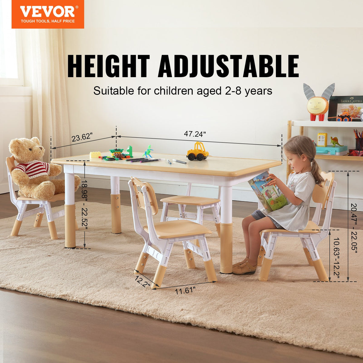 VEVOR Kids Table and 4 Chairs Set, Height Adjustable Toddler Table and Chair Set, Graffiti Desktop, Children Multi-Activity Table for Art, Craft, Reading, Learning - GDKDETZYYZSYOG8JEV0 - view 2