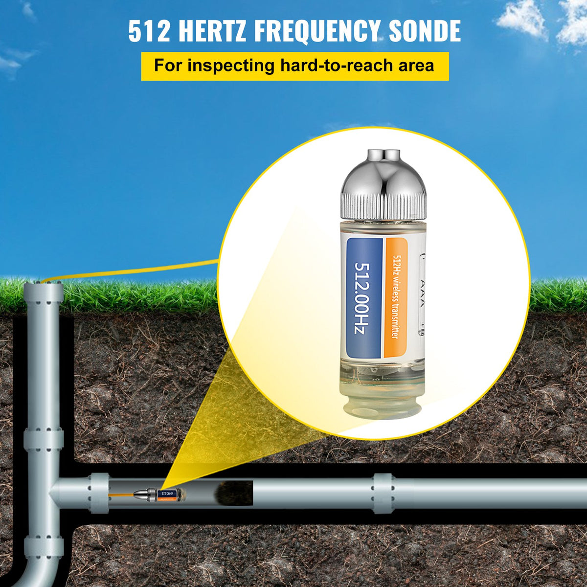 VEVOR 512HZ Sonde 8/5\" and 1/4-20\" Connectors Rigid Drain Locator for Locating & Detecting Small Sewer & Pipelines, Silver - GDKSYWWW512HZZDWEV0 - view 2