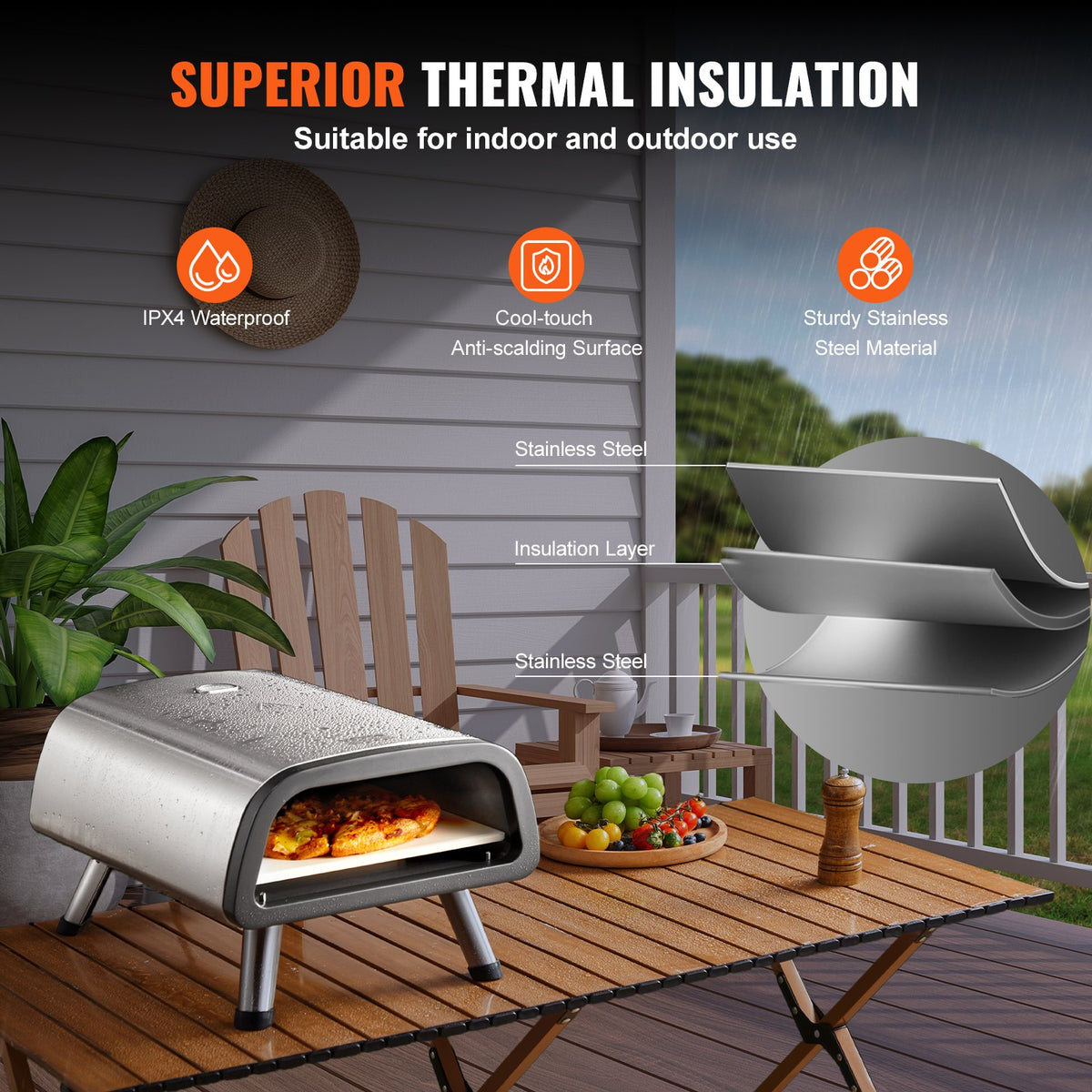 VEVOR 12" Electric Pizza Oven Countertop, Stainless Steel Pizza Maker Machine with Pizza Stone and Spatula, Heats up to 850°F, Multipurpose Indoor & Outdoor Pizza Cooker for Restaurant Home Camping - GDKTMSDPSLDC999SEV1 - view 7