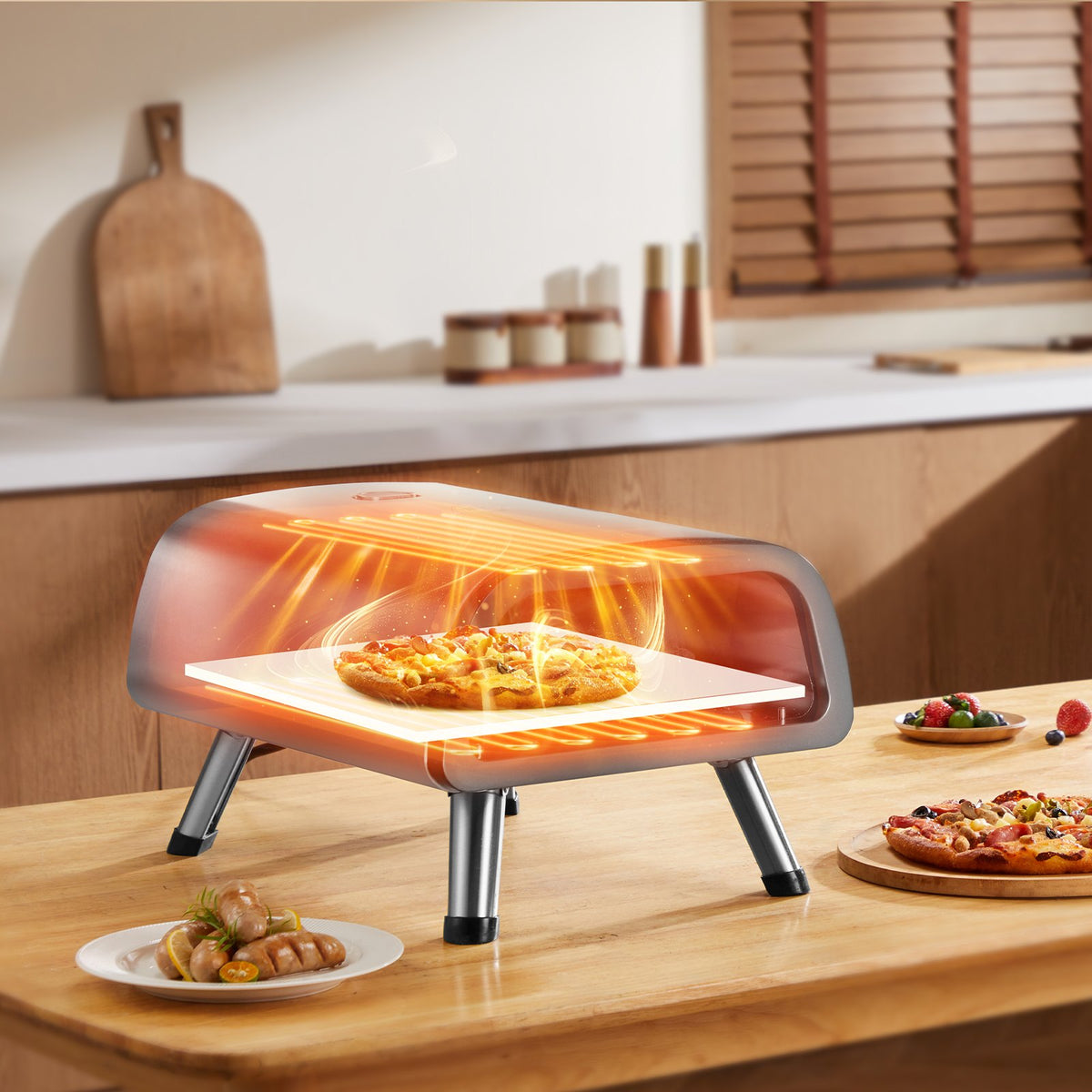 VEVOR 12" Electric Pizza Oven Countertop, Stainless Steel Pizza Maker Machine with Pizza Stone and Spatula, Heats up to 850°F, Multipurpose Indoor & Outdoor Pizza Cooker for Restaurant Home Camping - GDKTMSDPSLDC999SEV1 - view 9