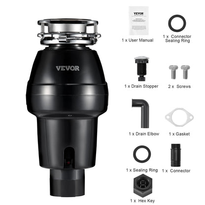 VEVOR Garbage Disposal, 3/4 HP 3260RPM Continuous Feed Food Waste Disposer, 3-Bolt Mount Food Waste Grinding System with Sound Reduction, Power Cord & Splash Guard for Kitchen Sinks - GDLJCLQ34HPZKBEE1V1 - view 10