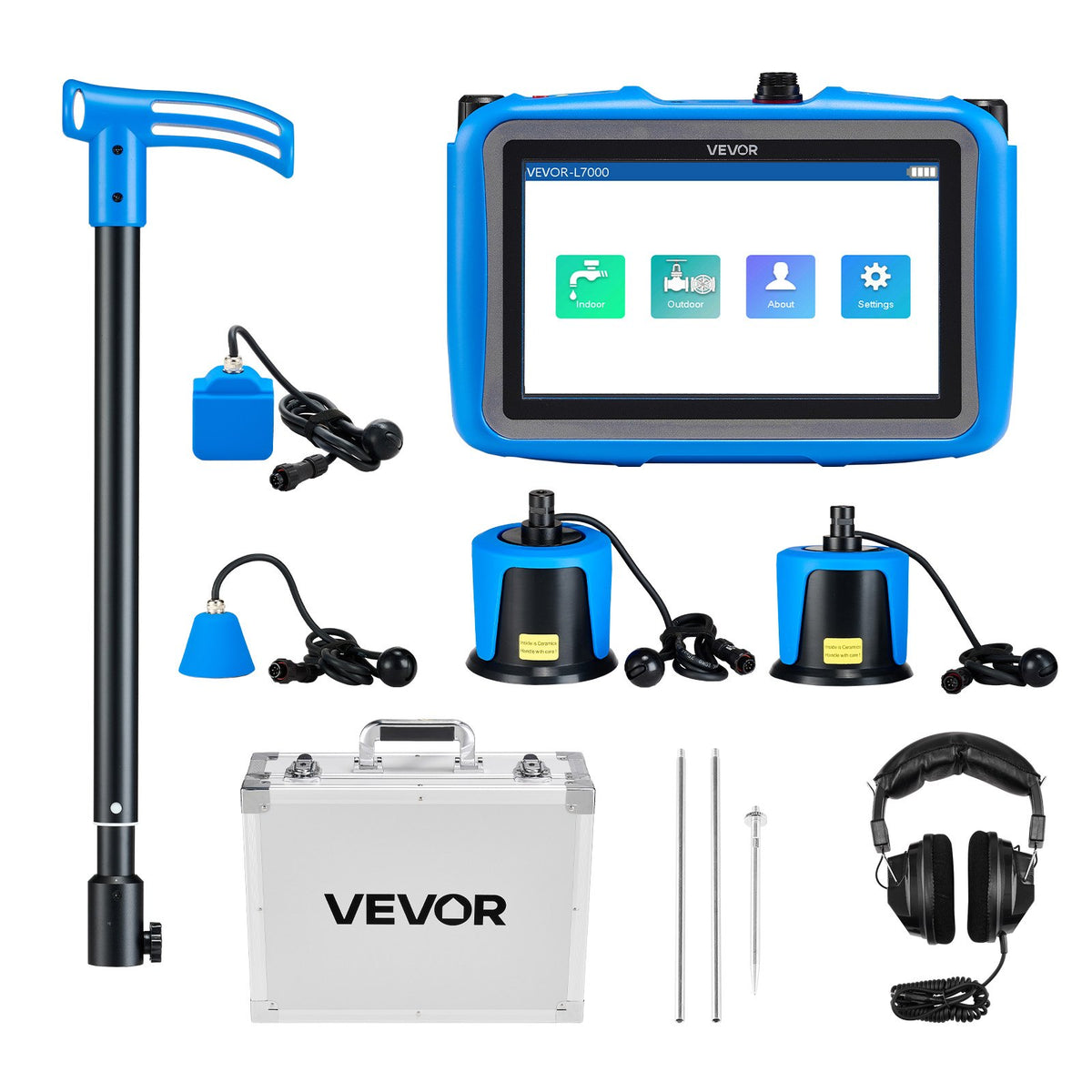 VEVOR Pipe Water Leak Detector with 4 Sensors, 1Hz-10000Hz, 7" Touchscreen Underground Plumbing Leakage Detection Locator with 3 Listening Rods, Headphones, 8GB Card & Carry Case for Indoors Outdoors - GDLSJCDWQGDLZMHFZ001V9 - view 1