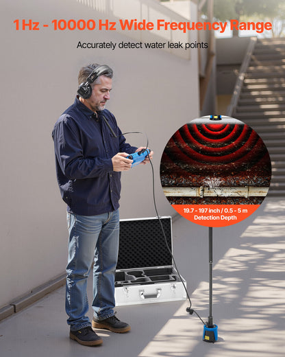 VEVOR Pipe Water Leak Detector with 4 Sensors, 1Hz-10000Hz, 7" Touchscreen Underground Plumbing Leakage Detection Locator with 3 Listening Rods, Headphones, 8GB Card & Carry Case for Indoors Outdoors - GDLSJCDWQGDLZMHFZ001V9 - view 3