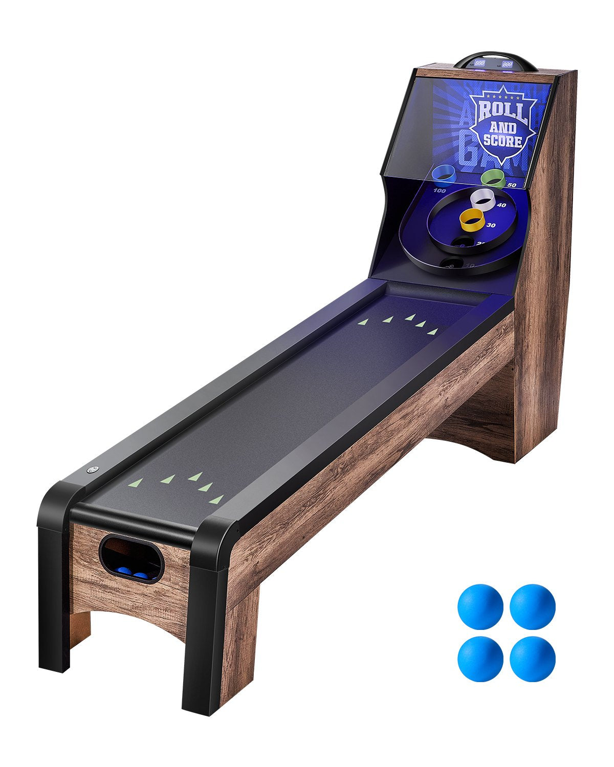 VEVOR 9' Roll and Score Classic Arcade Game Table, Indoor Skeeball Machine Game Set with LED Electronic Scorer, Sound, Automatic Ball Return for Adults Kids Home Recreation Game Room, 4 Balls Included - GDQJCGK9YC004E9Y1V1 - view 1