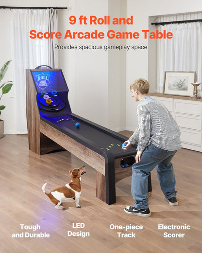 VEVOR 9' Roll and Score Classic Arcade Game Table, Indoor Skeeball Machine Game Set with LED Electronic Scorer, Sound, Automatic Ball Return for Adults Kids Home Recreation Game Room, 4 Balls Included - GDQJCGK9YC004E9Y1V1 - view 3