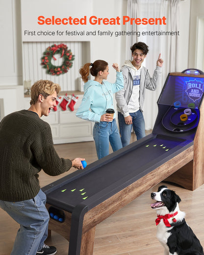 VEVOR 9' Roll and Score Classic Arcade Game Table, Indoor Skeeball Machine Game Set with LED Electronic Scorer, Sound, Automatic Ball Return for Adults Kids Home Recreation Game Room, 4 Balls Included - GDQJCGK9YC004E9Y1V1 - view 7