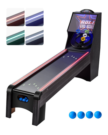 VEVOR 9' Roll and Score Classic Arcade Game Table,  with LED Electronic Scorer & Track Lighting, Sound, Automatic Ball Return, Adults Kids Home Recreation Game Room, 4 Balls Included - GDQJLEDDK9YCL8XD9V1 - view 1