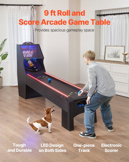 VEVOR 9' Roll and Score Classic Arcade Game Table,  with LED Electronic Scorer & Track Lighting, Sound, Automatic Ball Return, Adults Kids Home Recreation Game Room, 4 Balls Included - GDQJLEDDK9YCL8XD9V1 - view 3