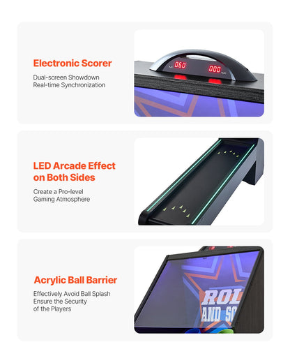 VEVOR 9' Roll and Score Classic Arcade Game Table,  with LED Electronic Scorer & Track Lighting, Sound, Automatic Ball Return, Adults Kids Home Recreation Game Room, 4 Balls Included - GDQJLEDDK9YCL8XD9V1 - view 4