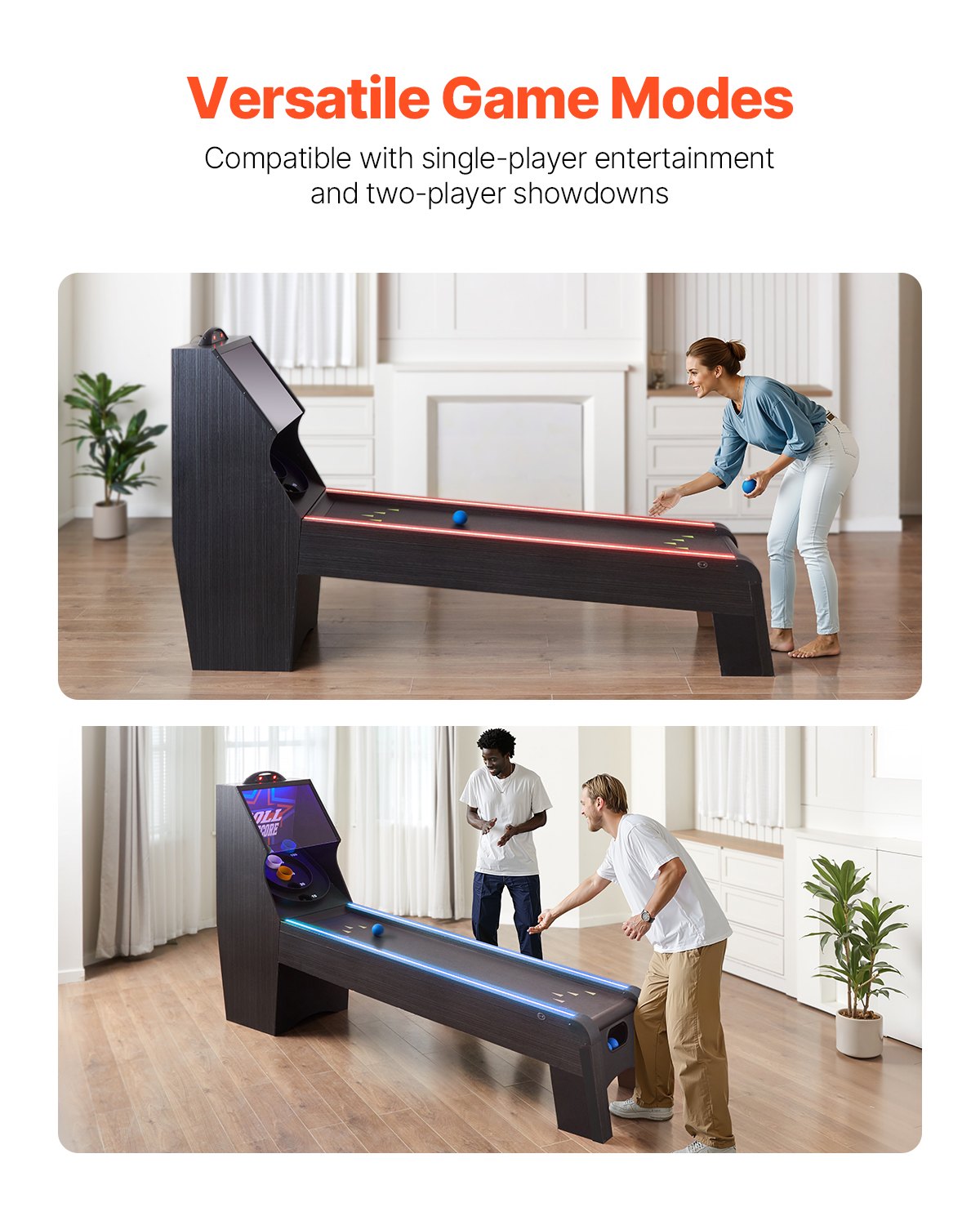 VEVOR 9' Roll and Score Classic Arcade Game Table,  with LED Electronic Scorer & Track Lighting, Sound, Automatic Ball Return, Adults Kids Home Recreation Game Room, 4 Balls Included - GDQJLEDDK9YCL8XD9V1 - view 6