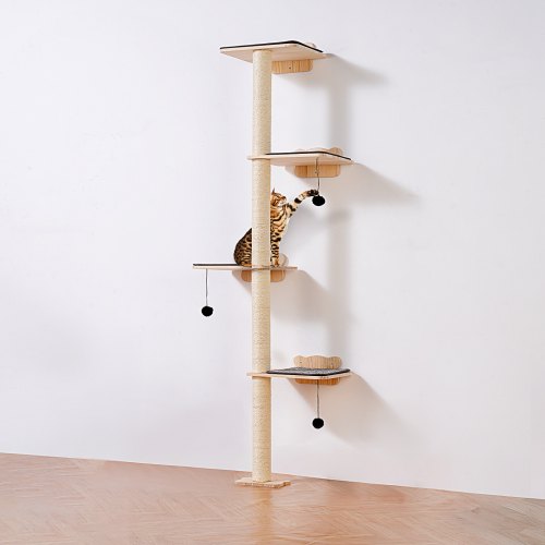 VEVOR 4 Tiers Cat Tree, Cat Wall Furniture Set with 4 Jumping Boards, Wall-Mounted Cat Floating Shelf up to 40 lbs, 12 mm Pine Wood Cat Perch for Sleeping, Playing, and Climbing - GDSBGSMPJSM64OE89V0 - view 2