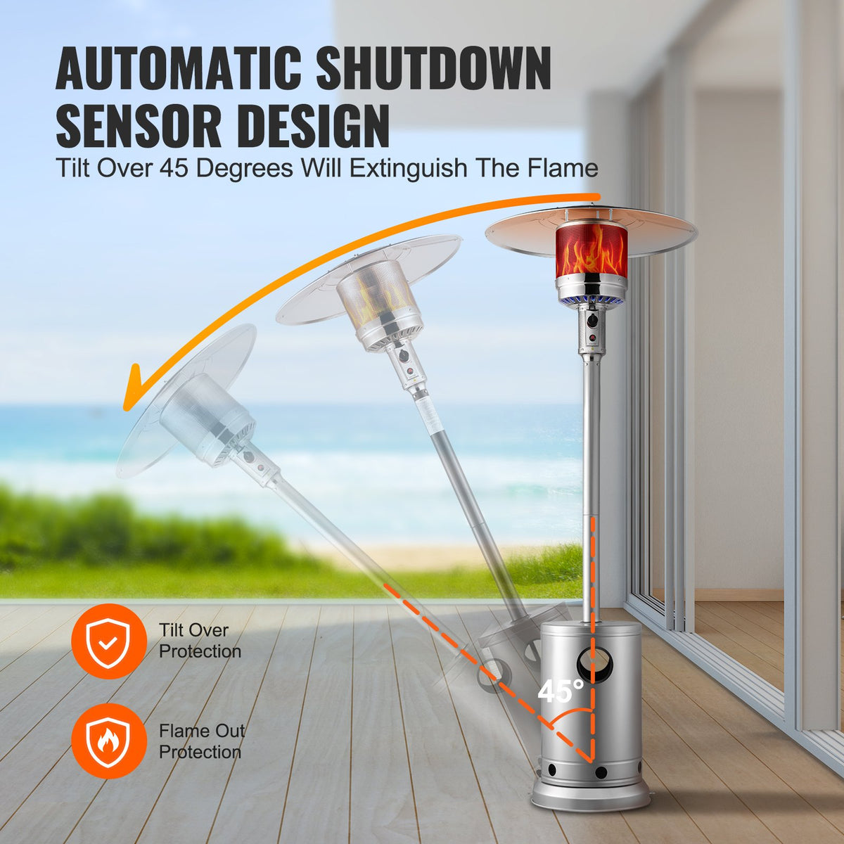 VEVOR Patio Heater for Outdoor Use, 50000BTU Propane Heater Tall Hammered With Round Table Design, Metal Burner and Wheels, Fixed Outdoor Patio Flame Heater for Patio, Party, Backyard, Garden, Silver - GDSBWJRQSX505G4MTV0 - view 6