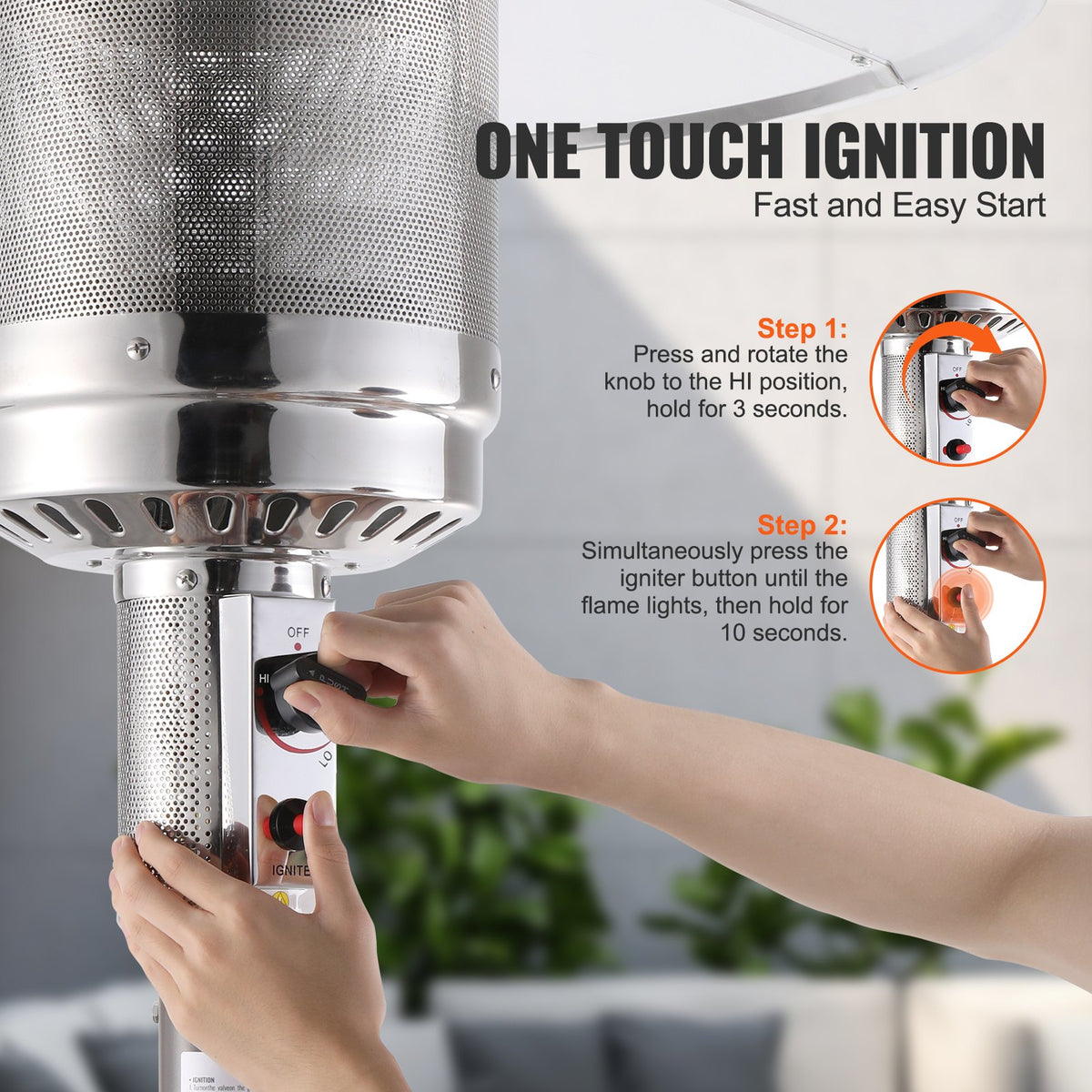 VEVOR Patio Heater for Outdoor Use, 50000BTU Propane Heater Tall Hammered With Round Table Design, Metal Burner and Wheels, Fixed Outdoor Patio Flame Heater for Patio, Party, Backyard, Garden, Silver - GDSBWJRQSX505G4MTV0 - view 7