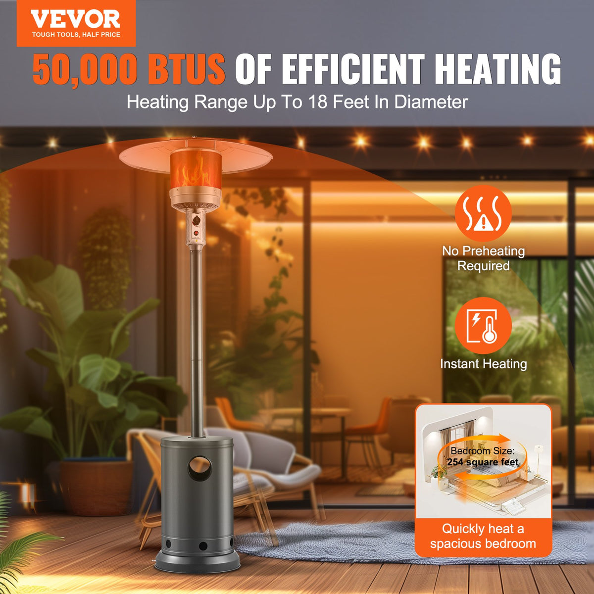 VEVOR Patio Heater for Outdoor Use, 50000BTU Propane Heater Tall Hammered With Round Table Design, Metal Burner and Wheels, Outdoor Patio Flame Heater for Patio, Party, Backyard, Garden, Silver Gray - GDSBWJRQSX50QS1BKV0 - view 3