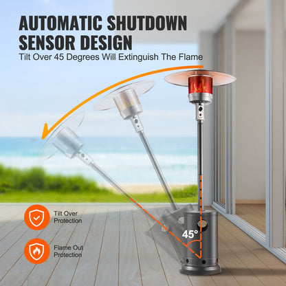 VEVOR Patio Heater for Outdoor Use, 50000BTU Propane Heater Tall Hammered With Round Table Design, Metal Burner and Wheels, Outdoor Patio Flame Heater for Patio, Party, Backyard, Garden, Silver Gray - GDSBWJRQSX50QS1BKV0 - view 6
