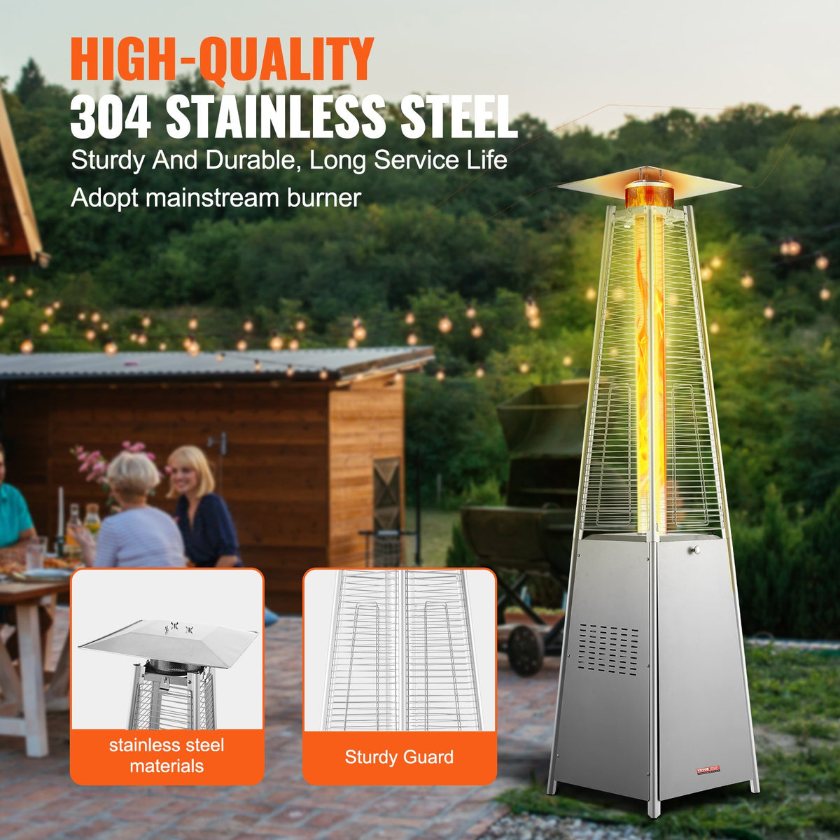 VEVOR Patio Heater for Outdoor Use, 48000BTU Pyramid Propane Heater w/Wheels, Quartz Glass Tube Outdoor Patio Flame Heater for Patio, Party, Backyard, Garden, Decoration, Silver - GDSBWJRQYS48VVIM3V9 - view 4