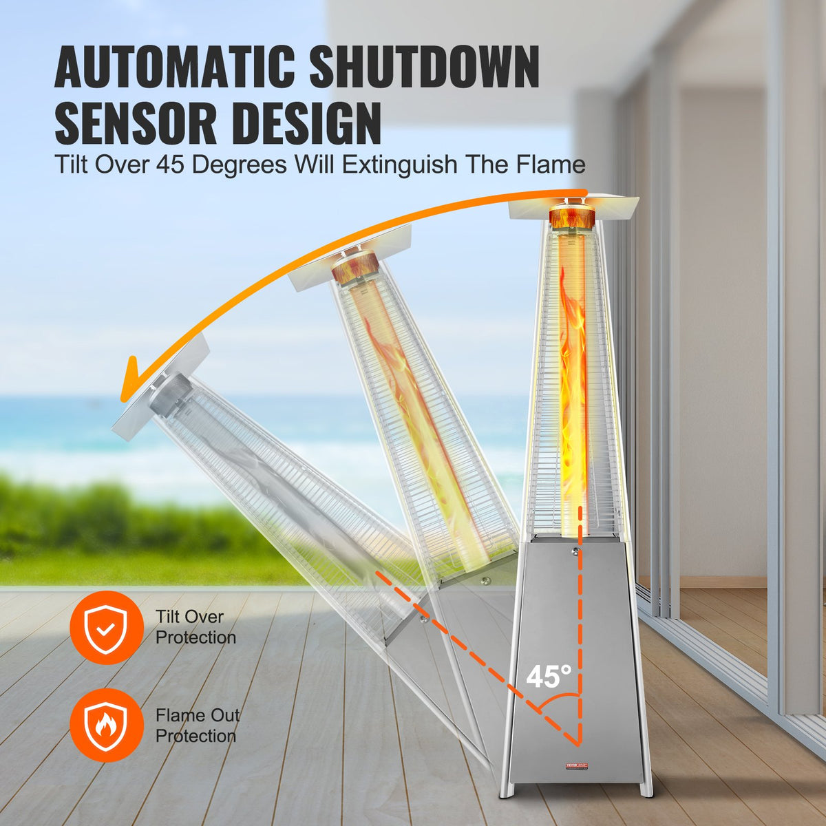 VEVOR Patio Heater for Outdoor Use, 48000BTU Pyramid Propane Heater w/Wheels, Quartz Glass Tube Outdoor Patio Flame Heater for Patio, Party, Backyard, Garden, Decoration, Silver - GDSBWJRQYS48VVIM3V9 - view 5