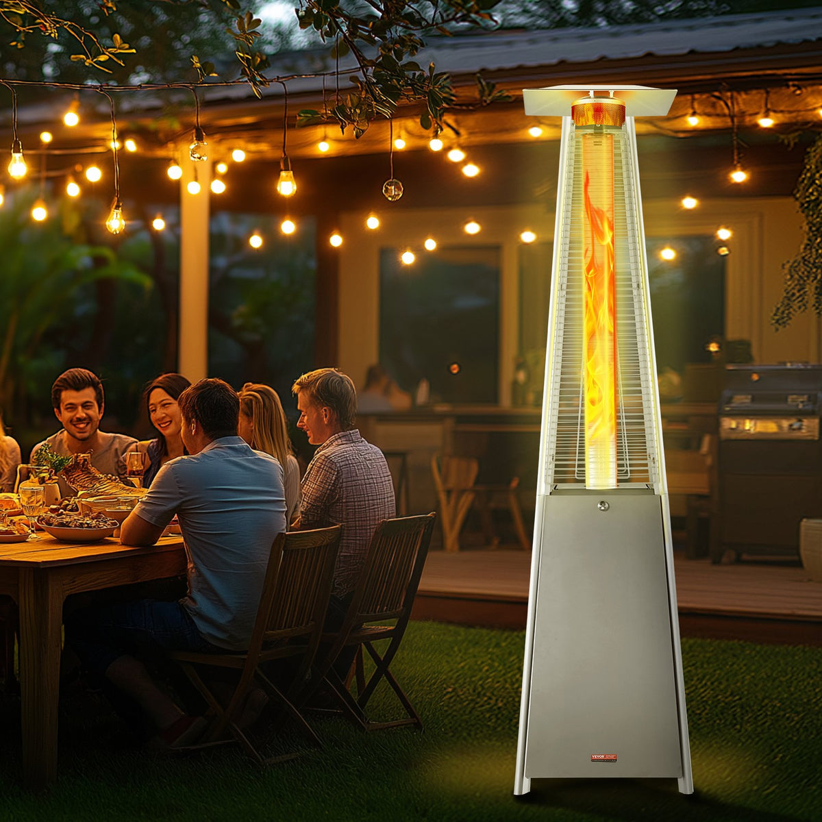 VEVOR Patio Heater for Outdoor Use, 48000BTU Pyramid Propane Heater w/Wheels, Quartz Glass Tube Outdoor Patio Flame Heater for Patio, Party, Backyard, Garden, Decoration, Silver - GDSBWJRQYS48VVIM3V9 - view 9