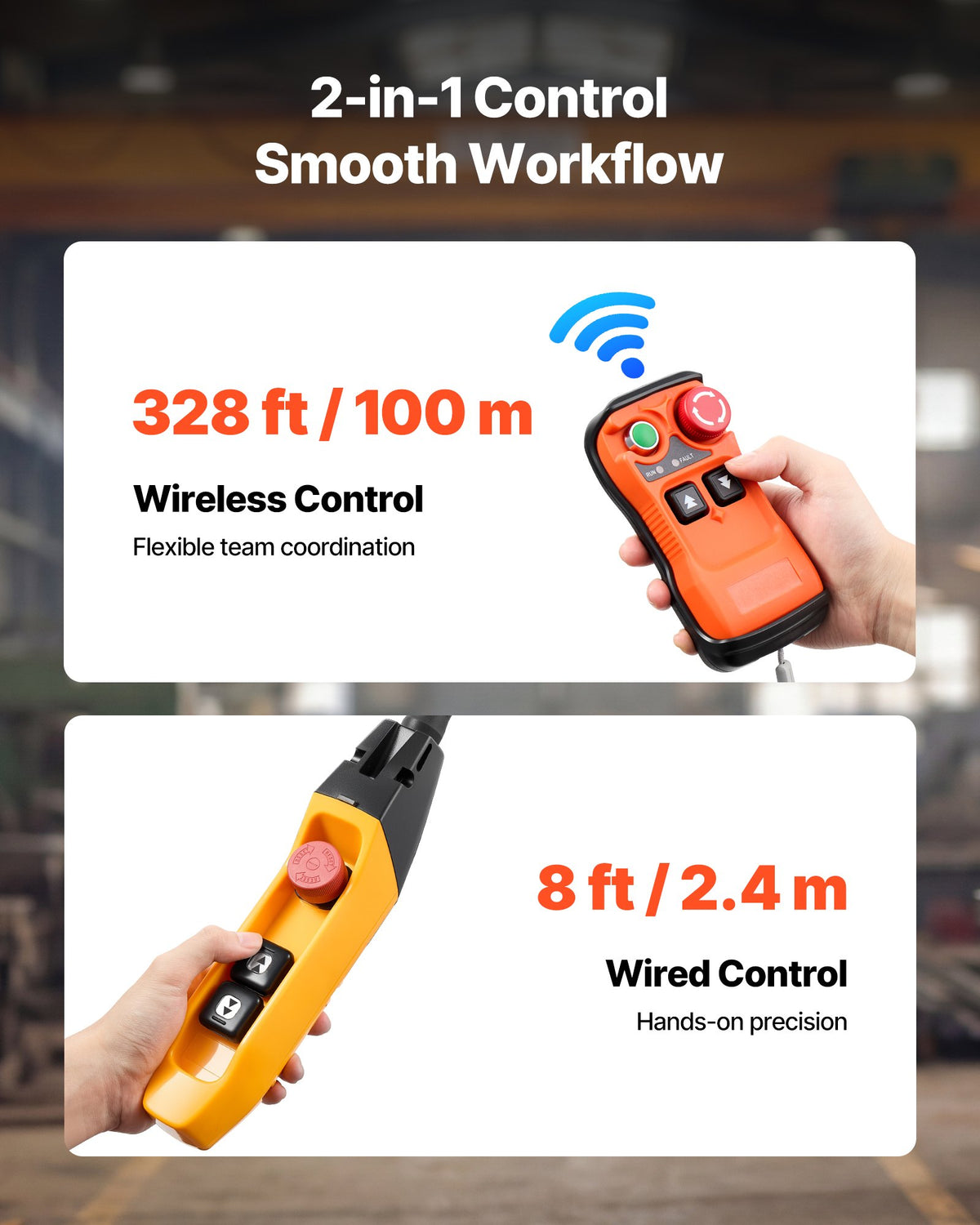 VEVOR 2200 lbs Electric Chain Hoist, 10 ft Lifting Height, 120V Single Phase Overhead Crane with 328 ft Wireless & 8 ft Wired Remote Control, Power Electric Hoist for Factories, Warehouses, Garages - GDSDDHLHLJCK2RMWO001V1 - view 5