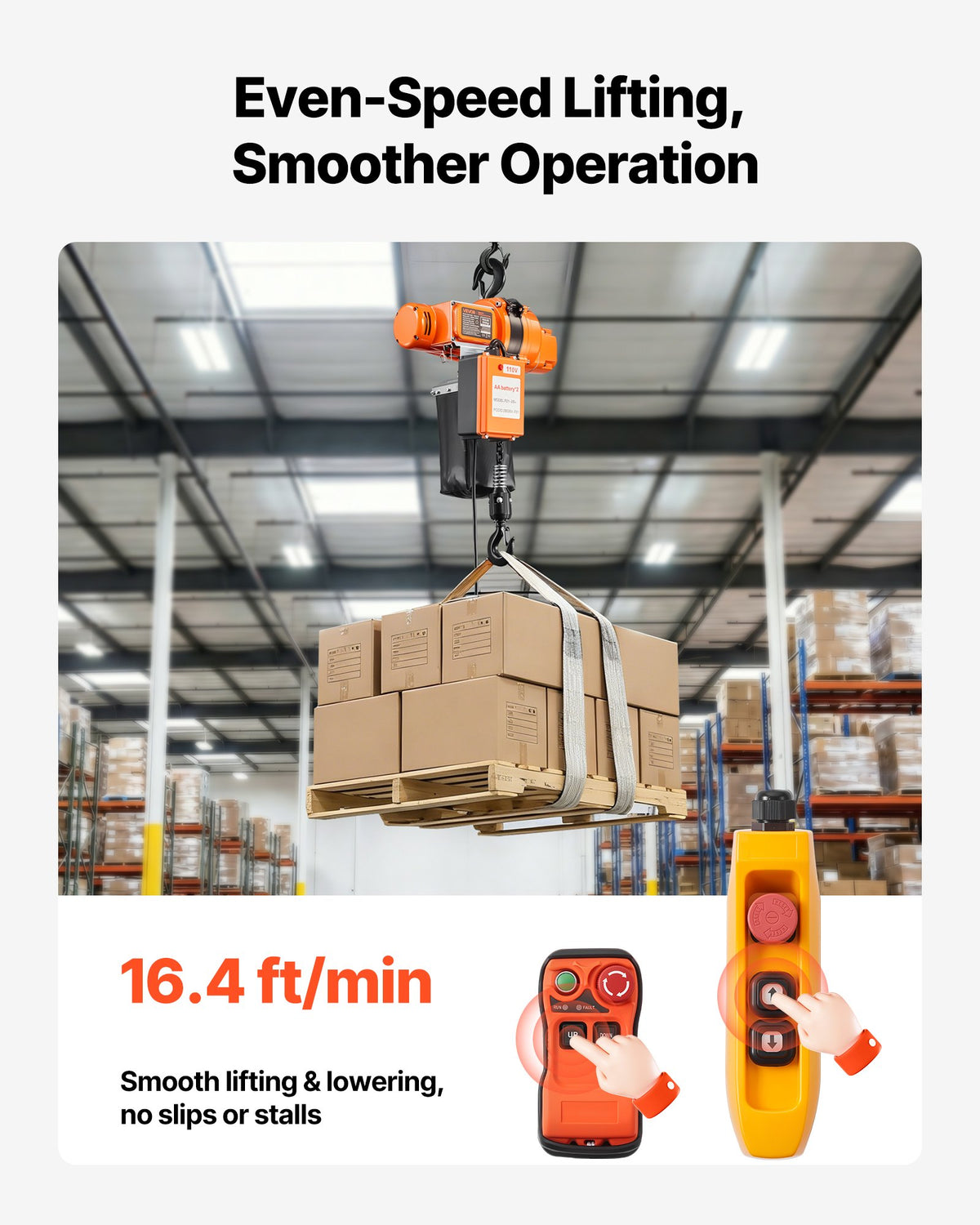 VEVOR 1100 lbs Electric Chain Hoist, 20 ft Lifting Height, 120V Single Phase Overhead Crane with 328 ft Wireless & 15 ft Wired Remote Control, Power Electric Hoist for Factories, Warehouses, Garages - GDSDDHLHLJCKCHUKB001V1 - view 4