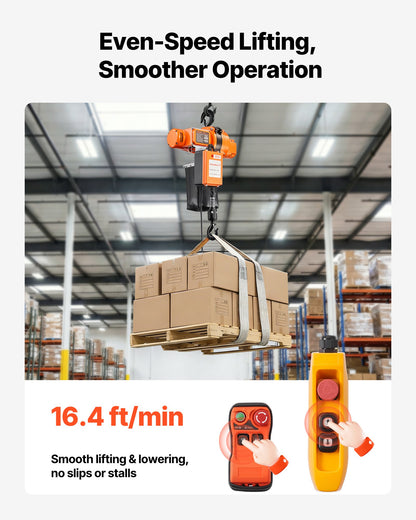 VEVOR 1100 lbs Electric Chain Hoist, 20 ft Lifting Height, 120V Single Phase Overhead Crane with 328 ft Wireless & 15 ft Wired Remote Control, Power Electric Hoist for Factories, Warehouses, Garages - GDSDDHLHLJCKCHUKB001V1 - view 4