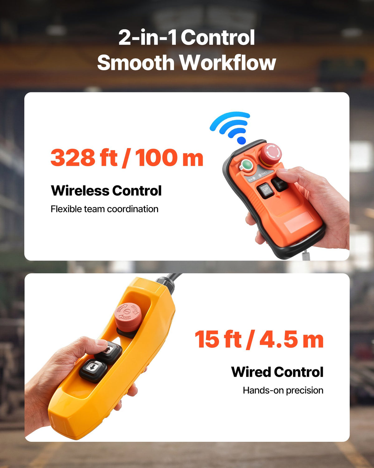 VEVOR 1100 lbs Electric Chain Hoist, 20 ft Lifting Height, 120V Single Phase Overhead Crane with 328 ft Wireless & 15 ft Wired Remote Control, Power Electric Hoist for Factories, Warehouses, Garages - GDSDDHLHLJCKCHUKB001V1 - view 5