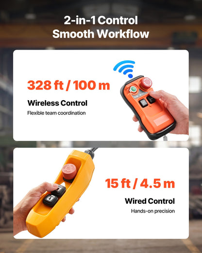 VEVOR 1100 lbs Electric Chain Hoist, 20 ft Lifting Height, 120V Single Phase Overhead Crane with 328 ft Wireless & 15 ft Wired Remote Control, Power Electric Hoist for Factories, Warehouses, Garages - GDSDDHLHLJCKCHUKB001V1 - view 5