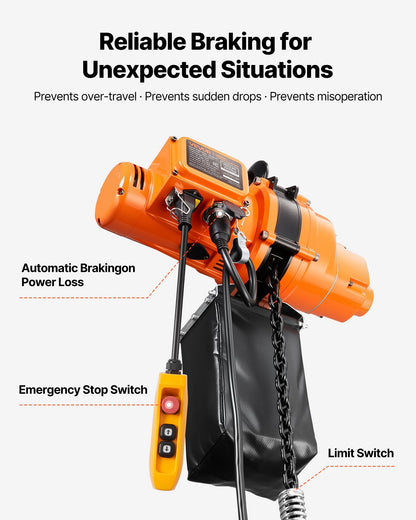 VEVOR 1100 lbs Electric Chain Hoist, 20 ft Lifting Height, 120V Single Phase Overhead Crane with 328 ft Wireless & 15 ft Wired Remote Control, Power Electric Hoist for Factories, Warehouses, Garages - GDSDDHLHLJCKCHUKB001V1 - view 6